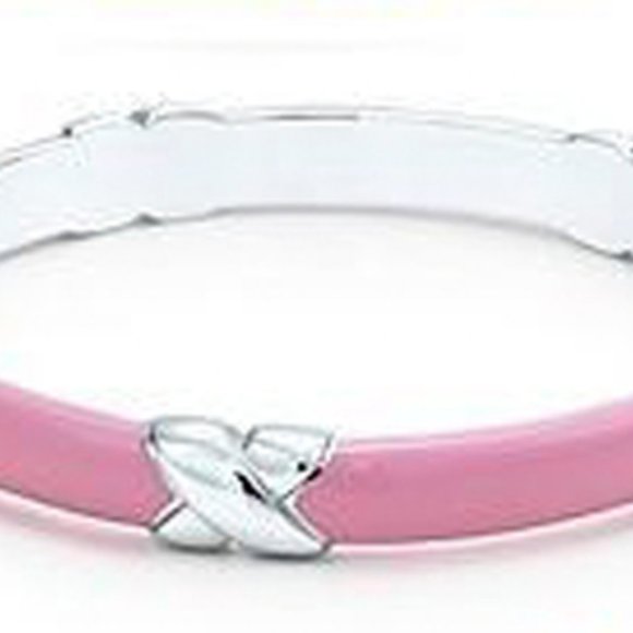TIFFANY & CO Pink Enamel Wide Med Bangle Bracelet - Picture 4 of 6